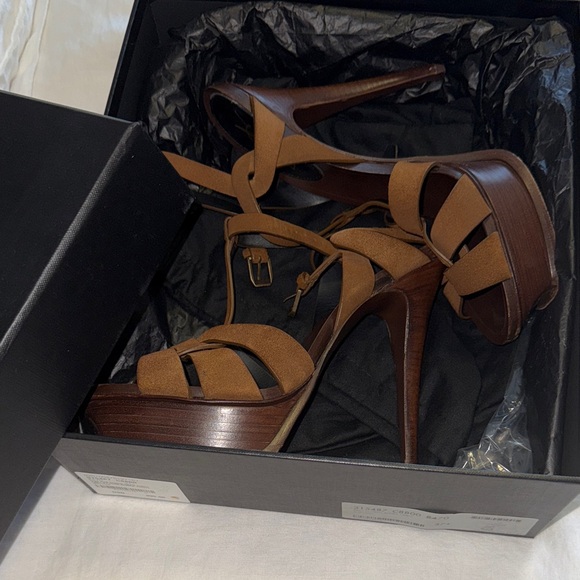 Yves Saint Laurent Brown Strappy Heels - Picture 1 of 8